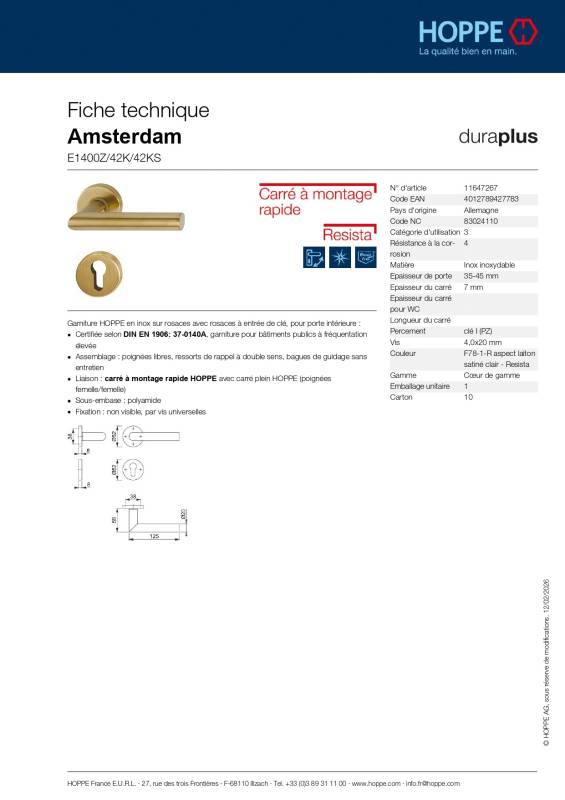 Ensemble de porte Amsterdam E1400Z/42K/42KS