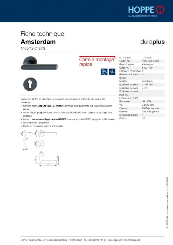 Ensemble de porte Amsterdam 400/42K/42KS