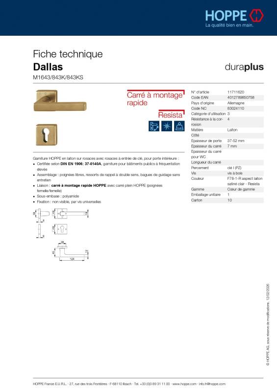 Ensemble de porte Dallas M1643/843K/843KS