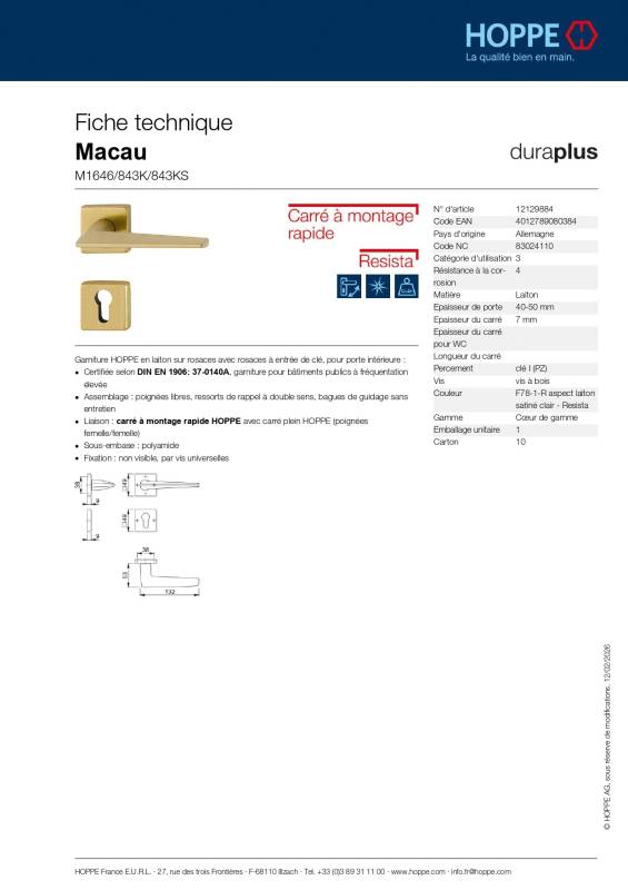 Ensemble de porte Macau M1646/843K/843KS